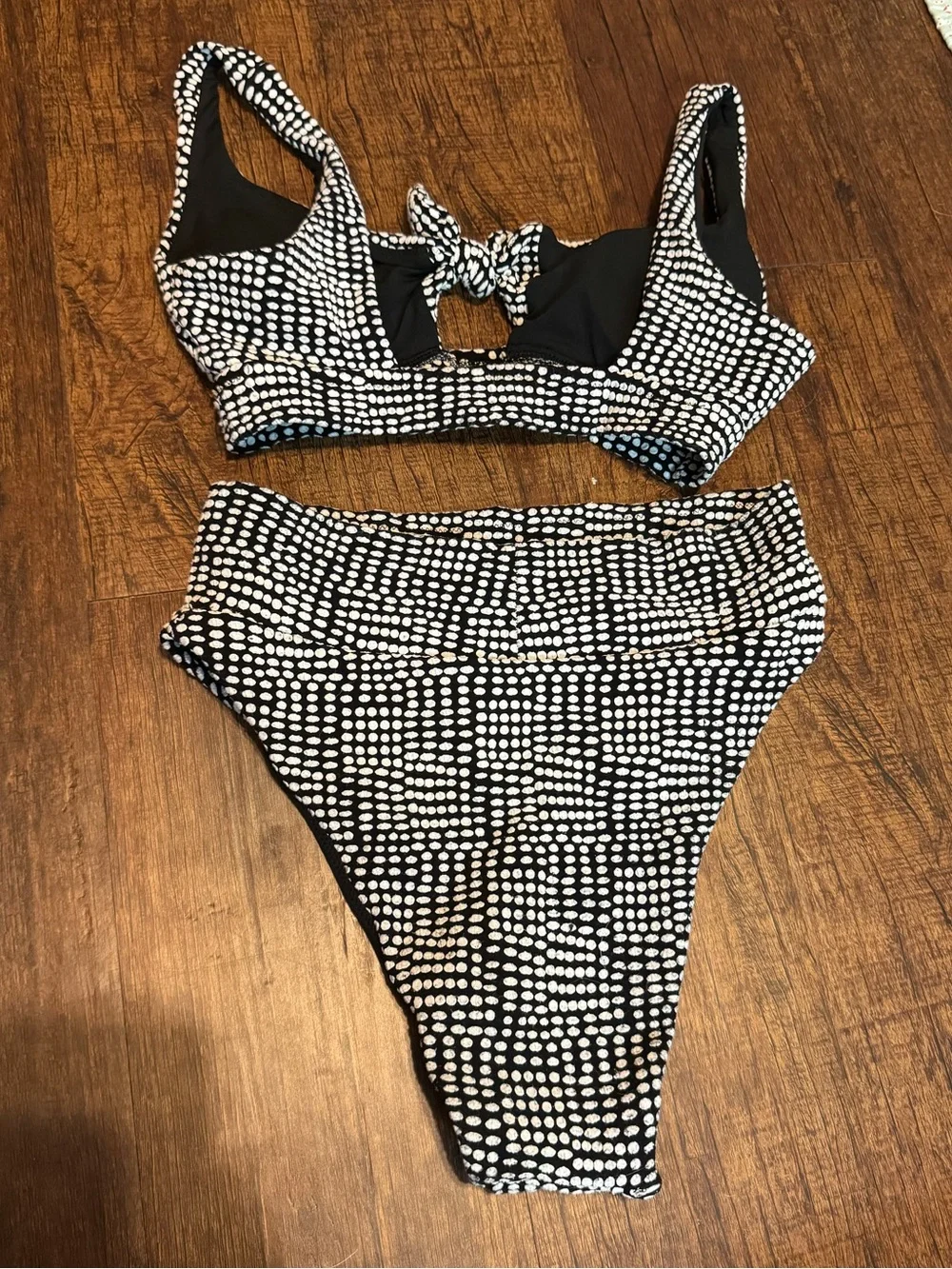 Aerie Black and White Polka Dot High-Waist Bikini Set